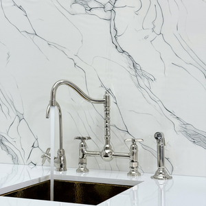Polished Nickel Victorian Bridge Kitchen Faucet with Cross Handles – Cavendish – alternate view 6