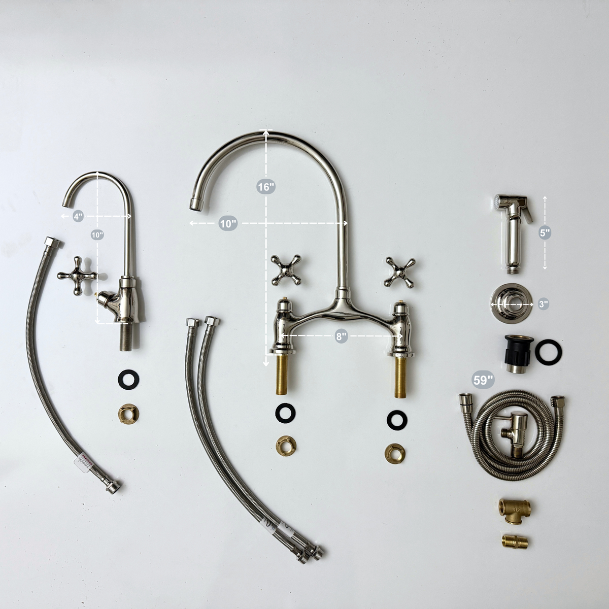 Polished Nickel Bridge Kitchen Faucet with Cross Handles – Ashford – alternate view 14
