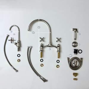 Polished Nickel Bridge Kitchen Faucet with Cross Handles – Ashford – alternate view 14