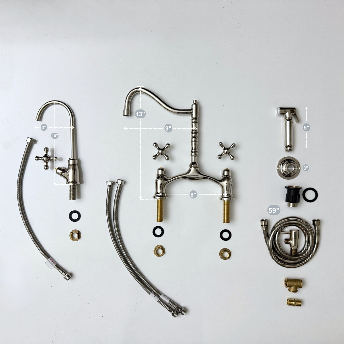 Polished Nickel Victorian Bridge Kitchen Faucet with Cross Handles – Dorchester – alternate view 14