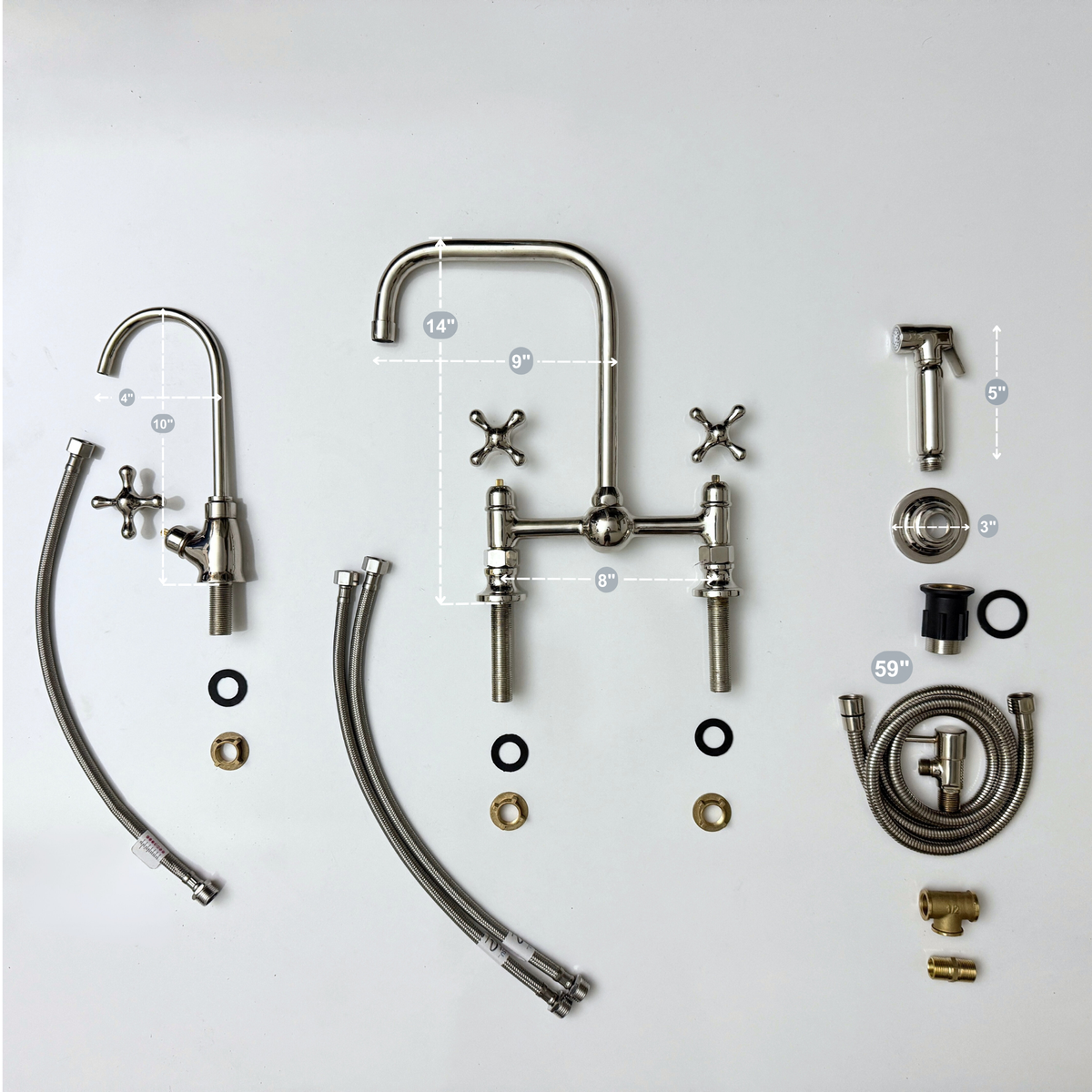Polished Nickel Classic Bridge Kitchen Faucet with Cross Handles – Finsbury – alternate view 14