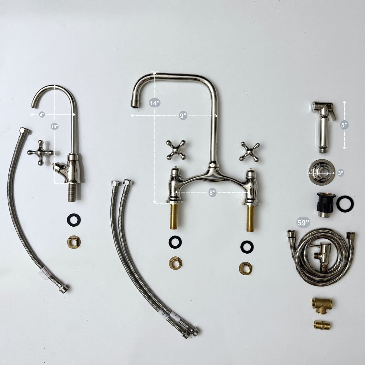 Polished Nickel Vintage Bridge Kitchen Faucet with Cross Handles – Ellington – alternate view 14