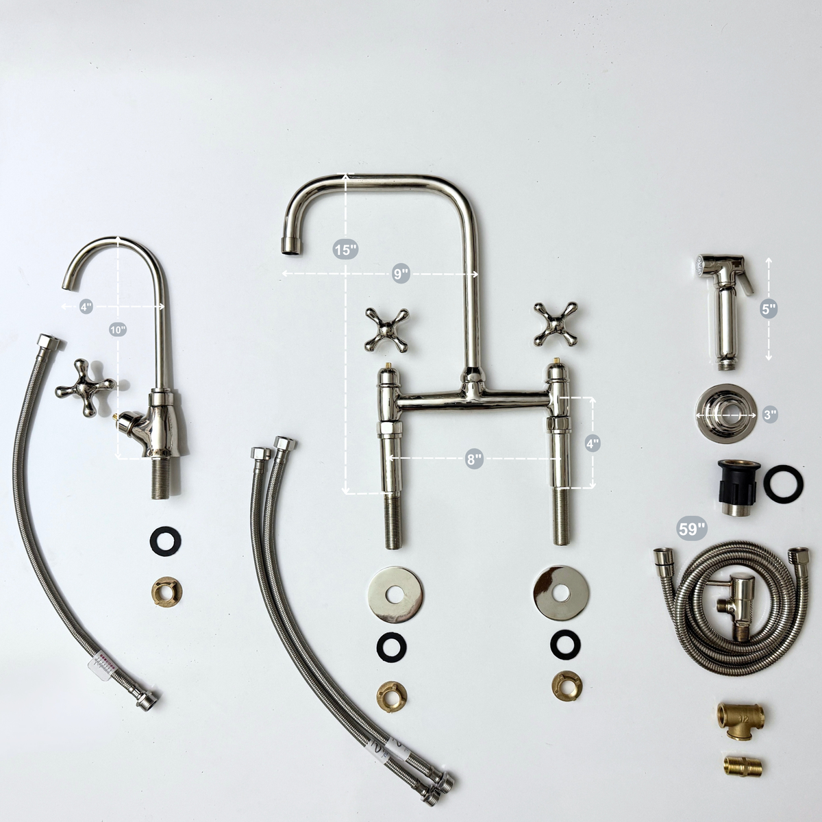 Polished Nickel Classic Bridge Kitchen Faucet with Cross Handles – Grosvenor – alternate view 14