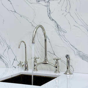 Polished Nickel Bridge Kitchen Faucet with Cross Handles – Ashford – alternate view 2