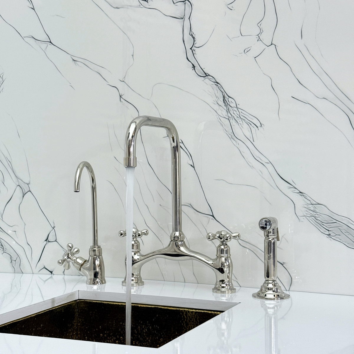 Polished Nickel Vintage Bridge Kitchen Faucet with Cross Handles – Ellington – alternate view 2