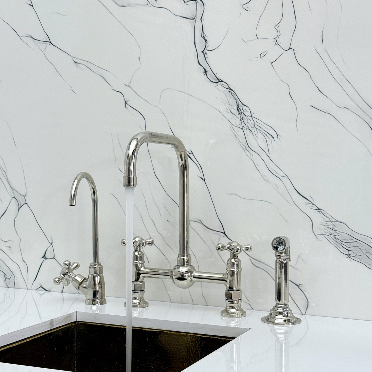 Polished Nickel Classic Bridge Kitchen Faucet with Cross Handles – Finsbury – alternate view 2