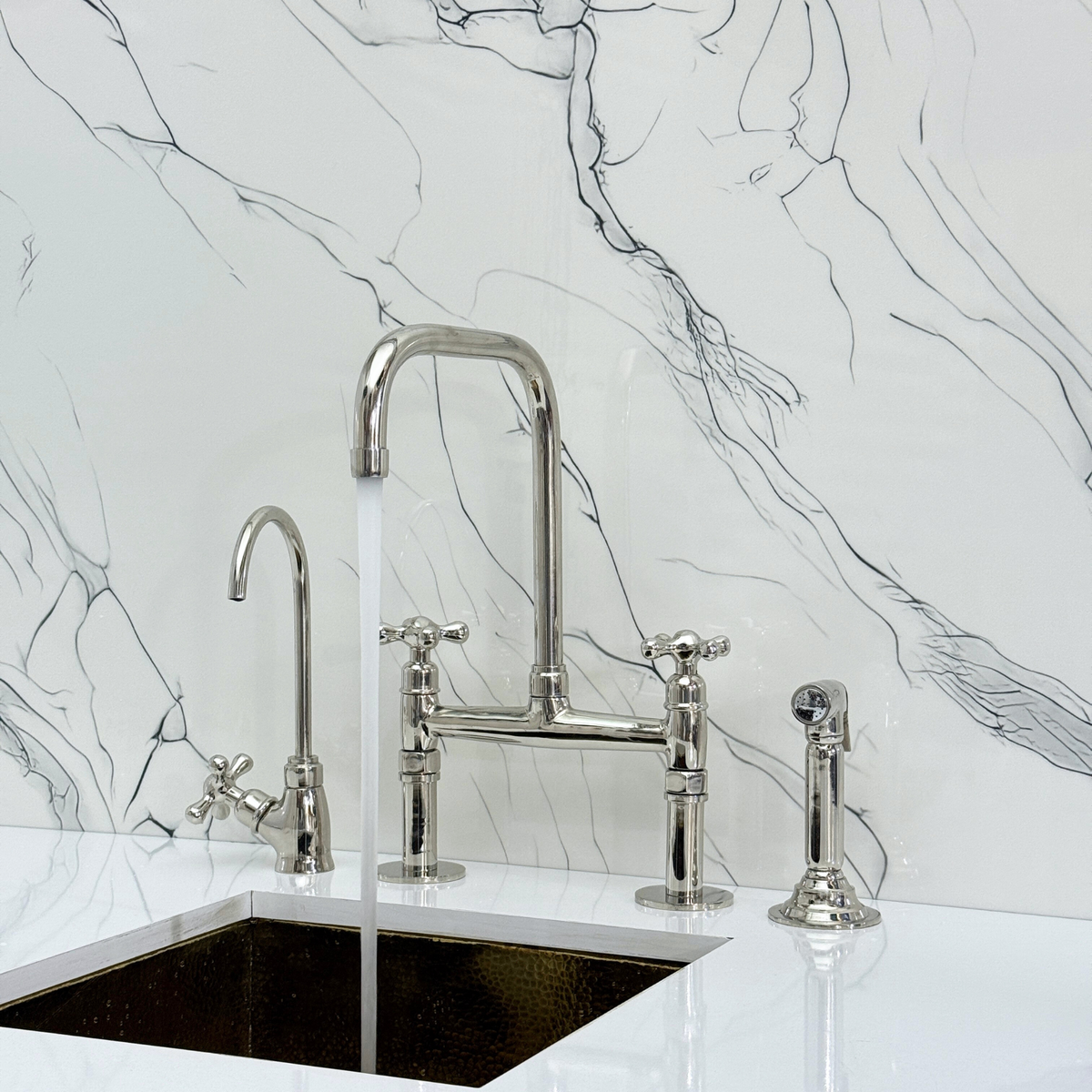Polished Nickel Classic Bridge Kitchen Faucet with Cross Handles – Grosvenor – alternate view 2