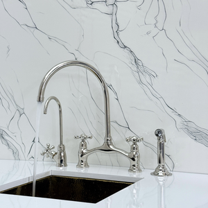Polished Nickel Bridge Kitchen Faucet with Cross Handles – Ashford – alternate view 3