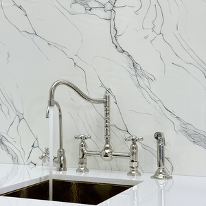 Polished Nickel Victorian Bridge Kitchen Faucet with Cross Handles – Cavendish – alternate view 3