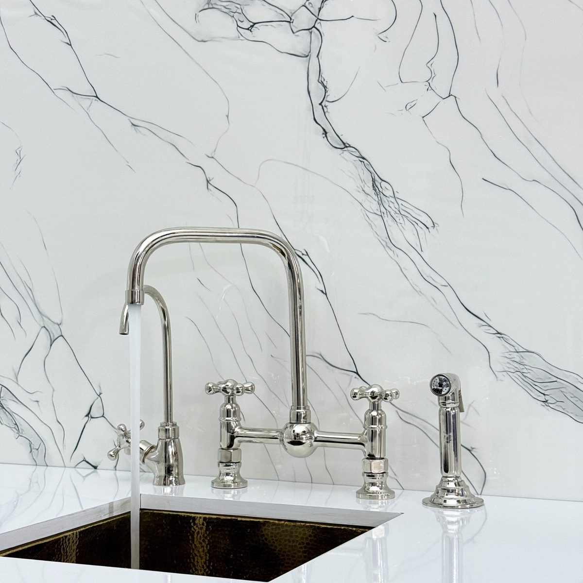 Polished Nickel Classic Bridge Kitchen Faucet with Cross Handles – Finsbury – alternate view 3