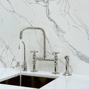 Polished Nickel Classic Bridge Kitchen Faucet with Cross Handles – Grosvenor – alternate view 3