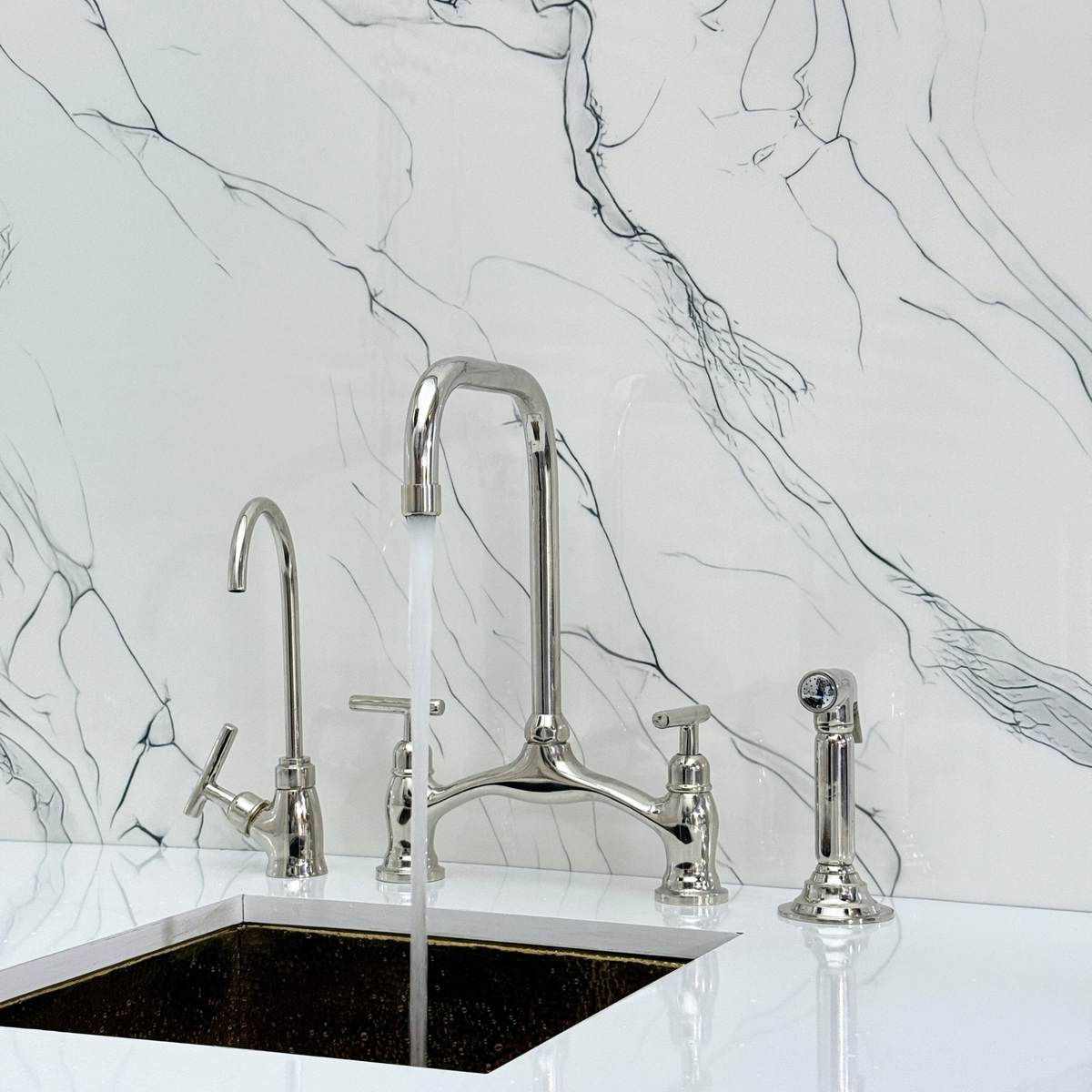 Polished Nickel Vintage Bridge Kitchen Faucet with Lever Handles – Ellington – alternate view 5