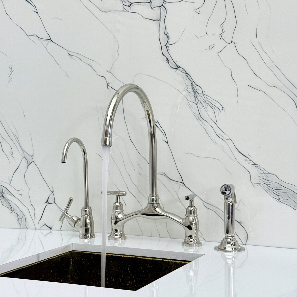 Polished Nickel Bridge Kitchen Faucet with Lever Handles – Ashford – alternate view 6