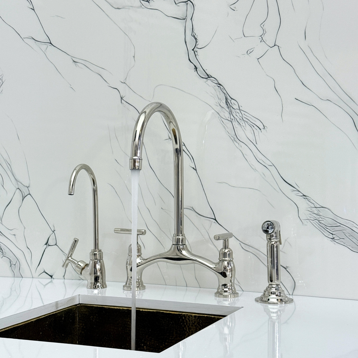 Polished Nickel Bridge Kitchen Faucet with Lever Handles – Cavendish – alternate view 5