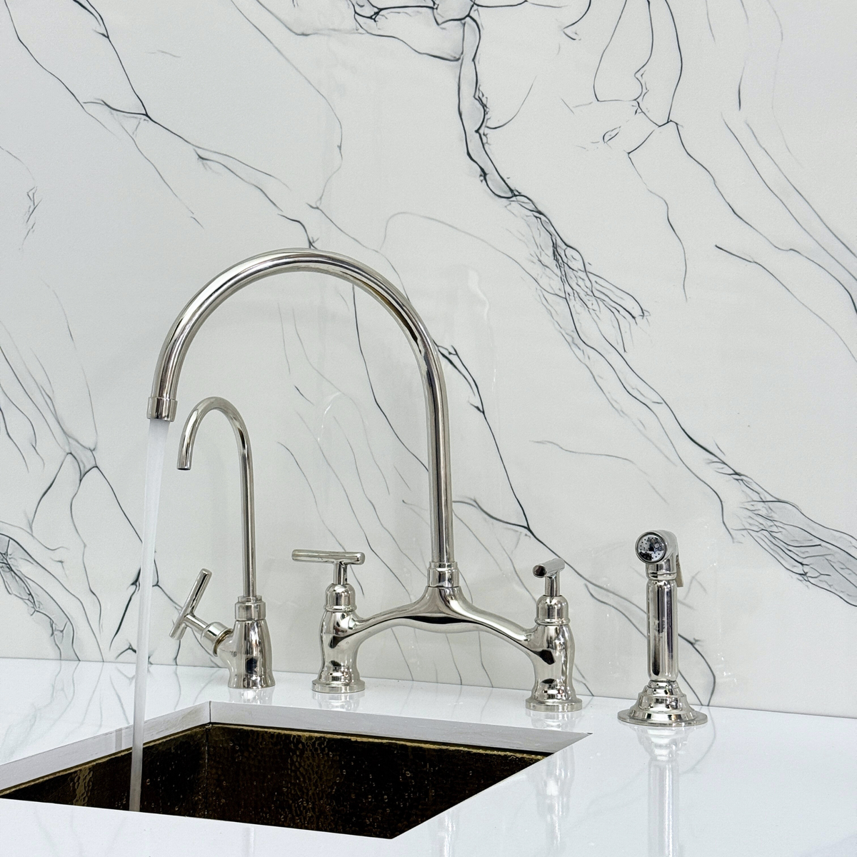 Polished Nickel Bridge Kitchen Faucet with Lever Handles – Ashford – alternate view 7