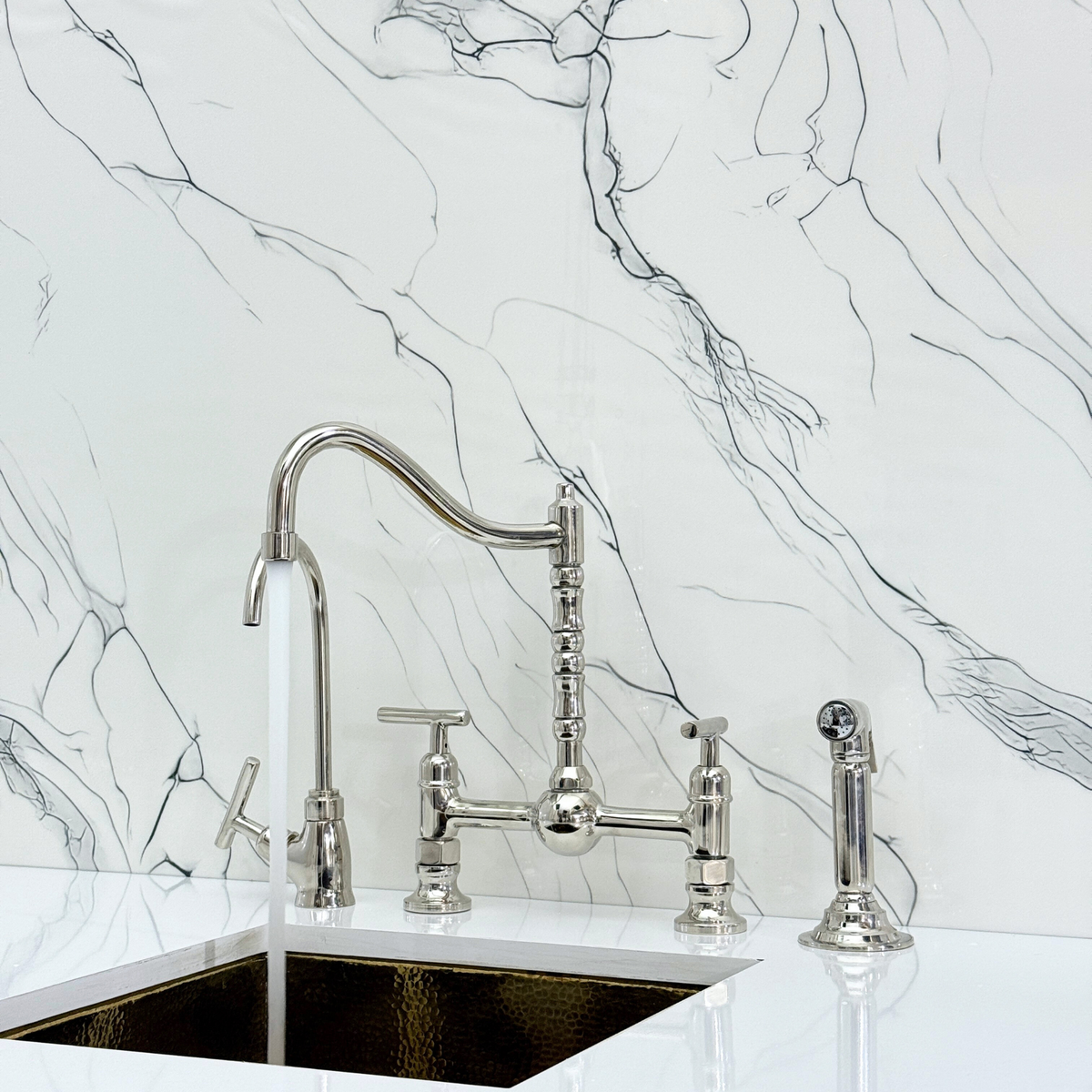 Polished Nickel Victorian Bridge Kitchen Faucet with Lever Handles – Cavendish – alternate view 6