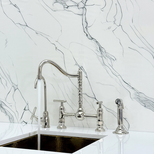 Polished Nickel Victorian Bridge Kitchen Faucet with Lever Handles – Cavendish – alternate view 6