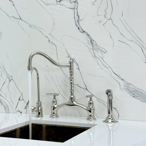 Polished Nickel Victorian Bridge Kitchen Faucet with Lever Handles – Dorchester – alternate view 6