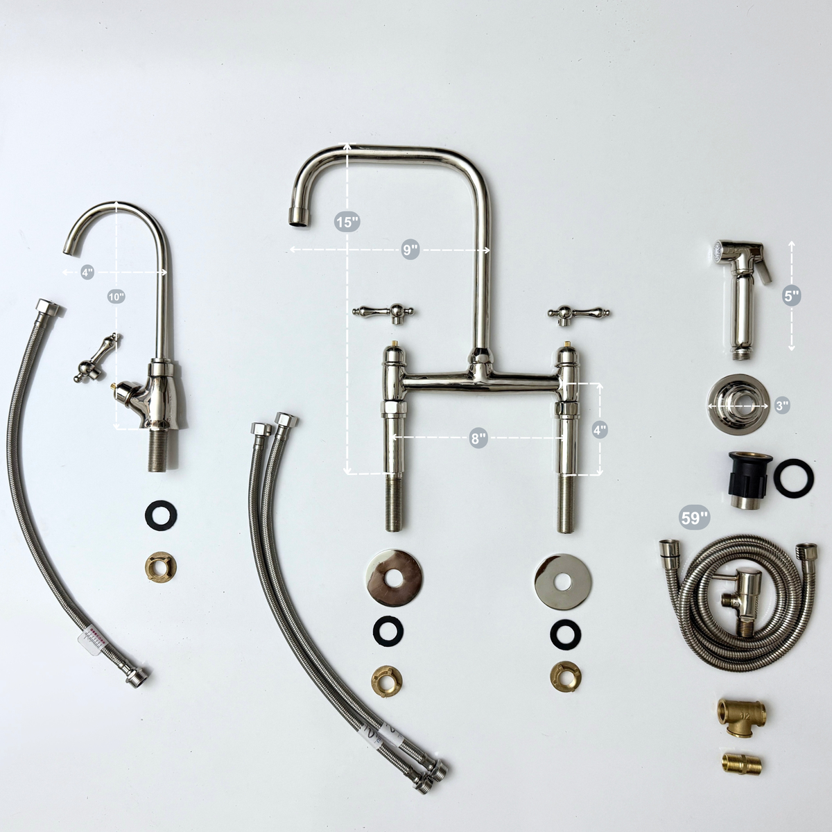 Polished Nickel Classic Bridge Kitchen Faucet with Lever Handles – Grosvenor – alternate view 14