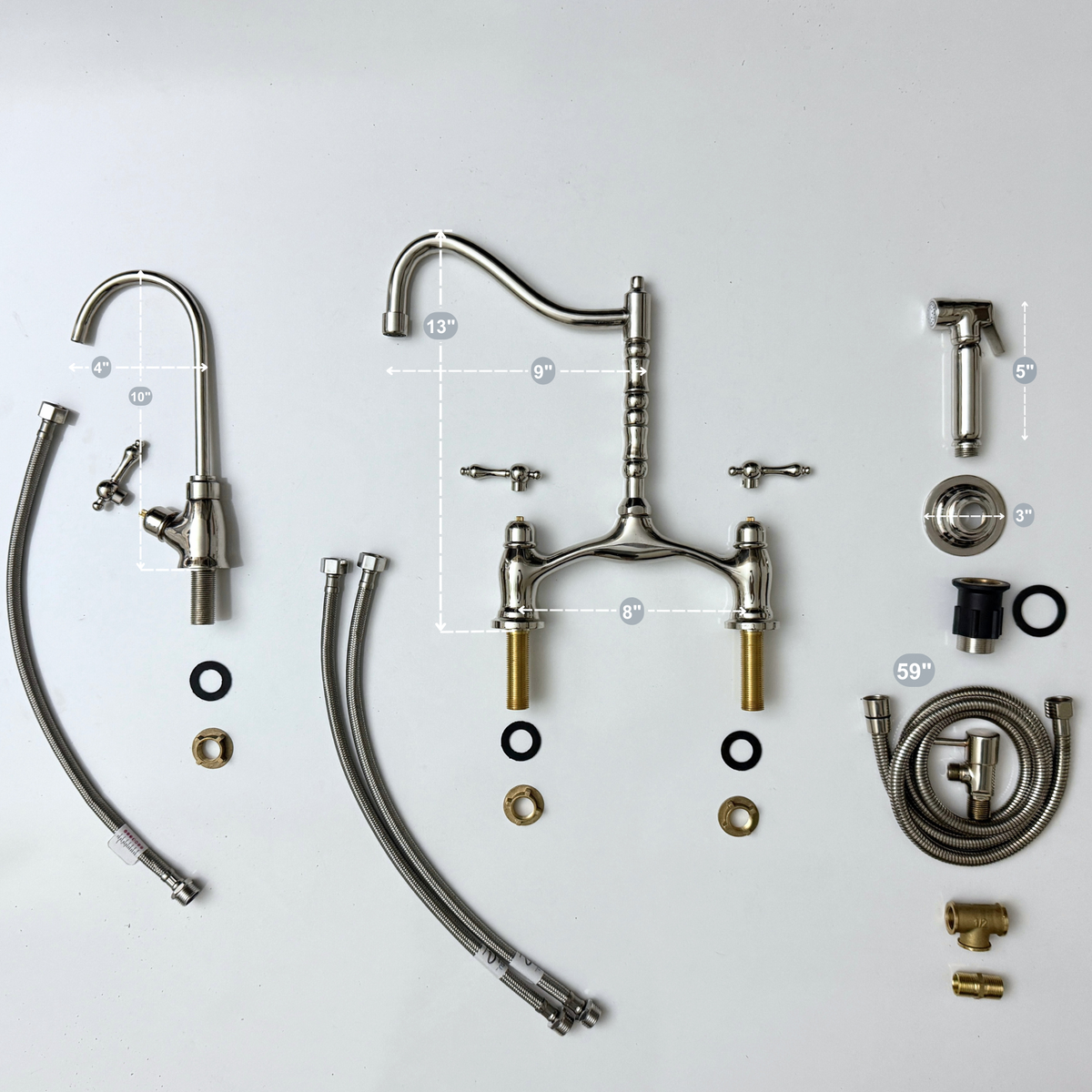 Polished Nickel Victorian Bridge Kitchen Faucet with Lever Handles – Dorchester – alternate view 14