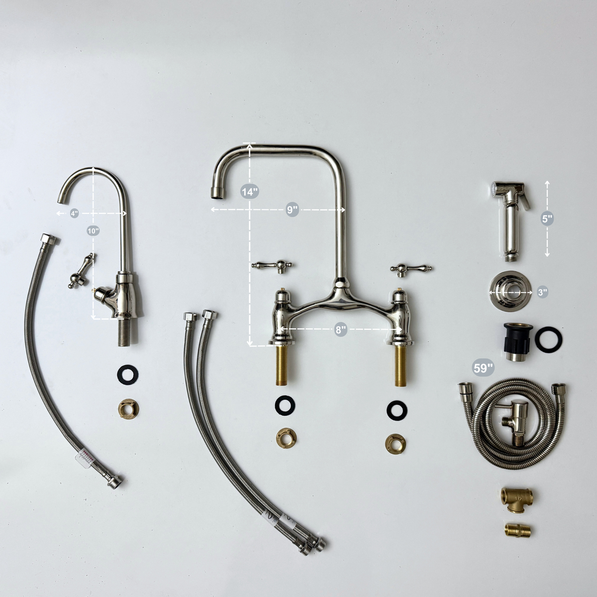 Polished Nickel Vintage Bridge Kitchen Faucet with Lever Handles – Ellington – alternate view 14