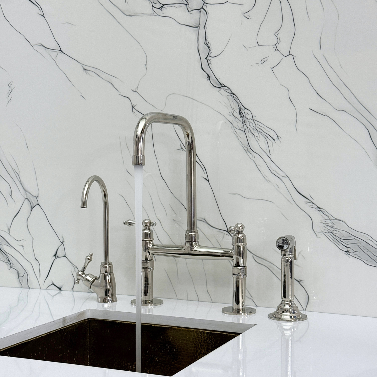 Polished Nickel Classic Bridge Kitchen Faucet with Lever Handles – Grosvenor – alternate view 2