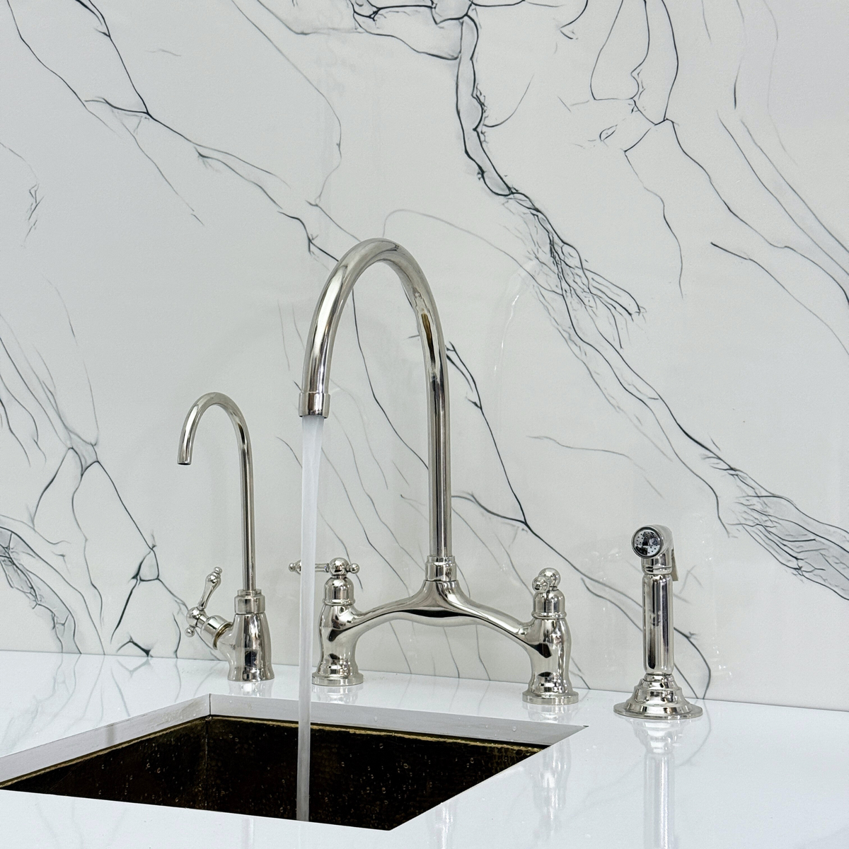 Polished Nickel Bridge Kitchen Faucet with Lever Handles – Ashford – alternate view 3