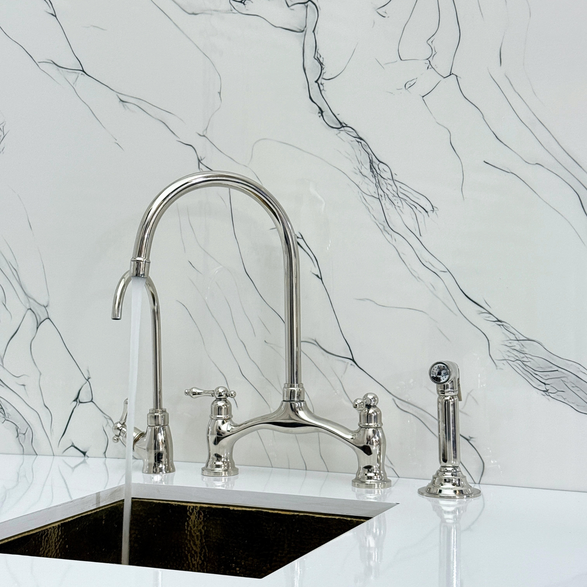Polished Nickel Bridge Kitchen Faucet with Lever Handles – Cavendish – alternate view 3
