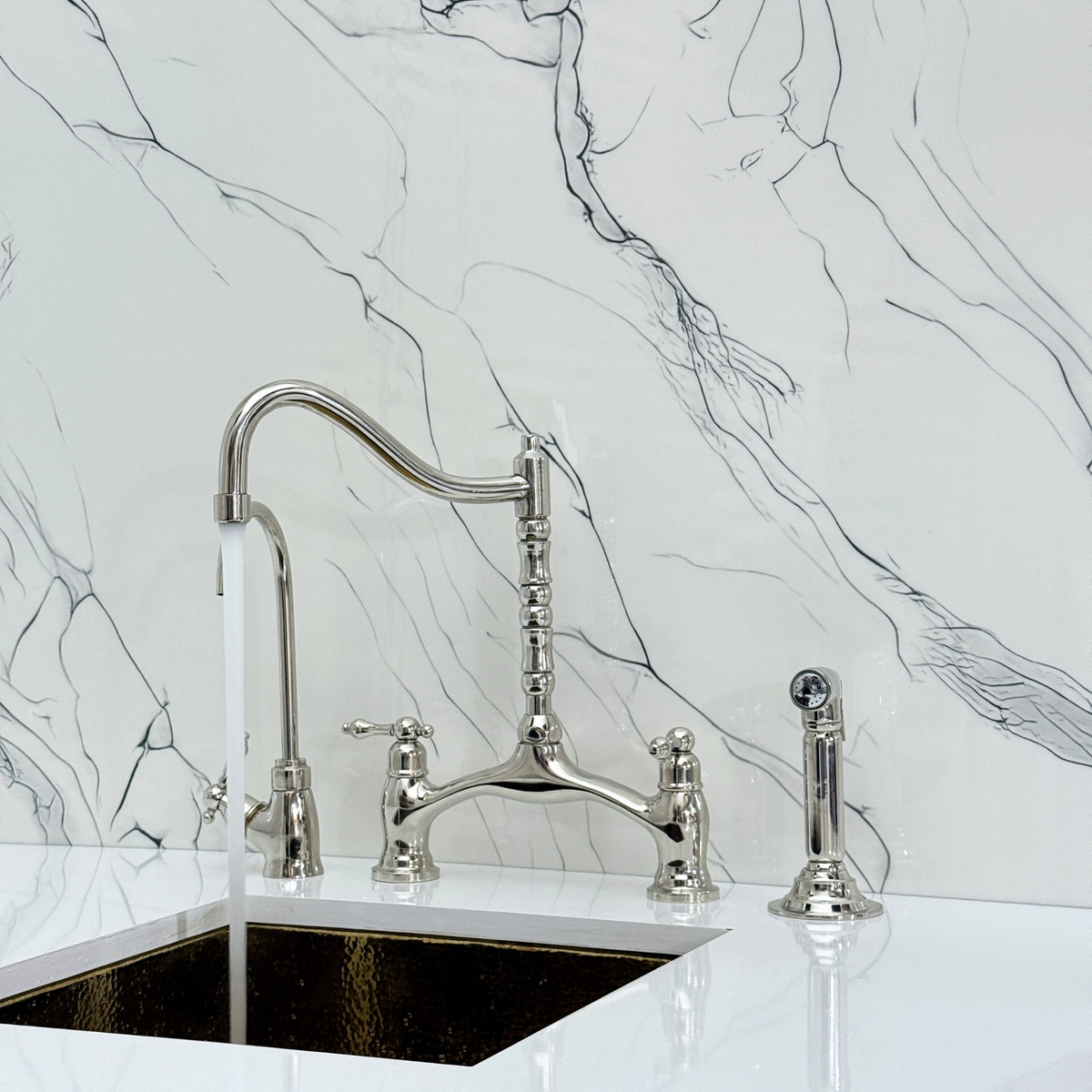 Polished Nickel Victorian Bridge Kitchen Faucet with Lever Handles – Dorchester – alternate view 3
