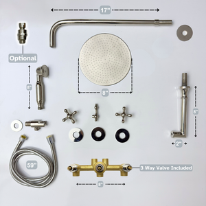 Polished Nickel Adjustable Flat Round Rain Shower System with Handheld & Tub Filler — Straight arm (PNCSS-019) — detail view 15