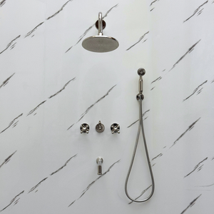 Polished Nickel Adjustable Flat Round Rain Shower System with Handheld & Tub Filler — Straight arm (PNCSS-019) — detail view 5