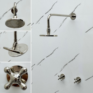 Polished Nickel Adjustable Flat Round Rain Shower System — Straight arm (PNCSS-004) — detail view 3