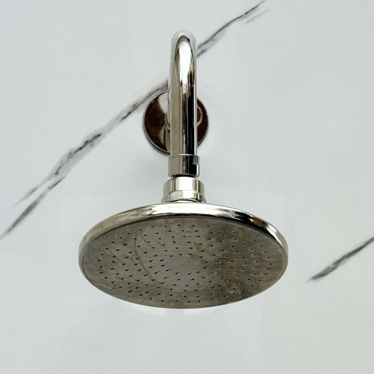 Polished Nickel Adjustable Flat Round Rain Shower System — Straight arm (PNCSS-004) — detail view 6