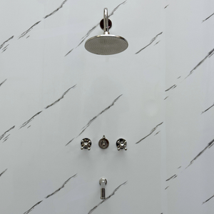 Polished Nickel Adjustable Flat Round Rain Shower System with Tub Filler — Straight arm (PNCSS-018) — detail view 5
