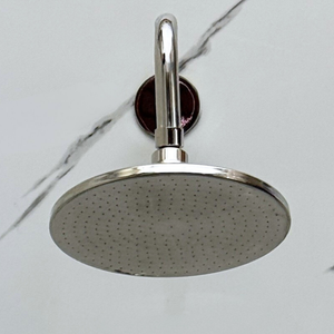 Polished Nickel Adjustable Flat Round Rain Shower System with Tub Filler — Straight arm (PNCSS-018) — detail view 6