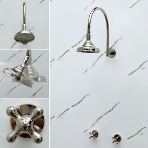 Polished Nickel Adjustable Round Rain Shower System — Arcuate arm (PNCSS-003) — detail view 2
