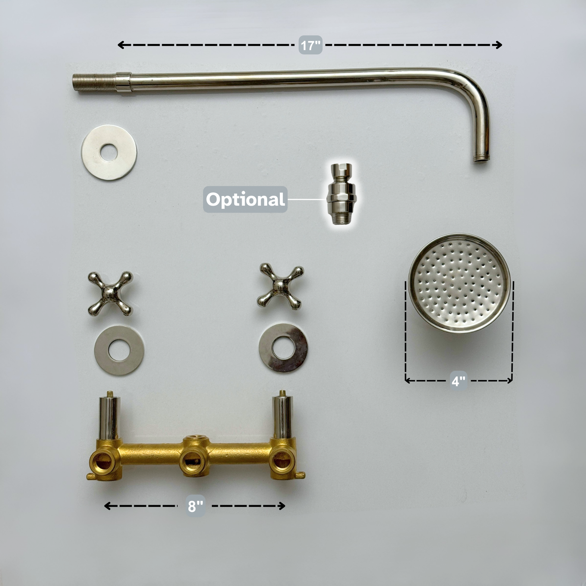 Polished Nickel Adjustable Round Rain Shower System — Straight arm (PNCSS-006) — detail view 12