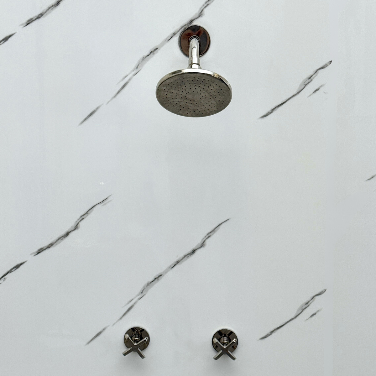 Polished Nickel Adjustable Flat Round Rain Shower System — Short arm (PNCSS-007) — detail view 5
