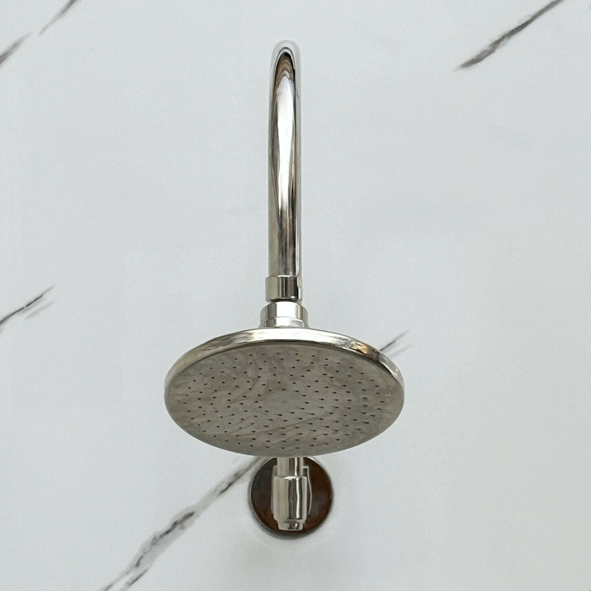 Polished Nickel Flat Round Rain Shower System — Arcuate arm (PNCSS-001) — detail view 6