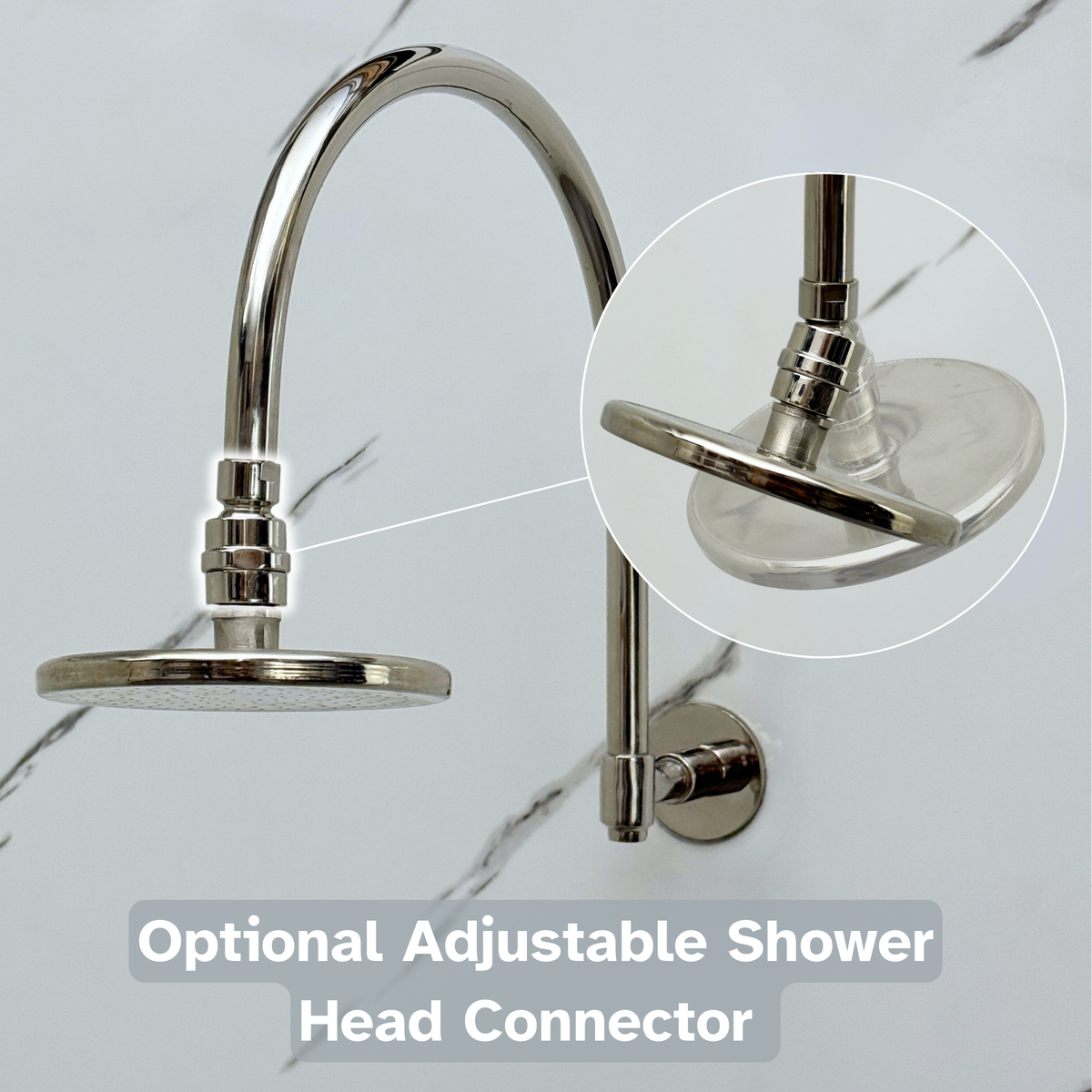 Polished Nickel Flat Round Rain Shower System — Arcuate arm (PNCSS-001) — detail view 7