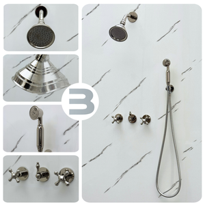 Polished Nickel Round Rain Shower System with Handheld — Short arm (PNCSS-020) — detail view 2