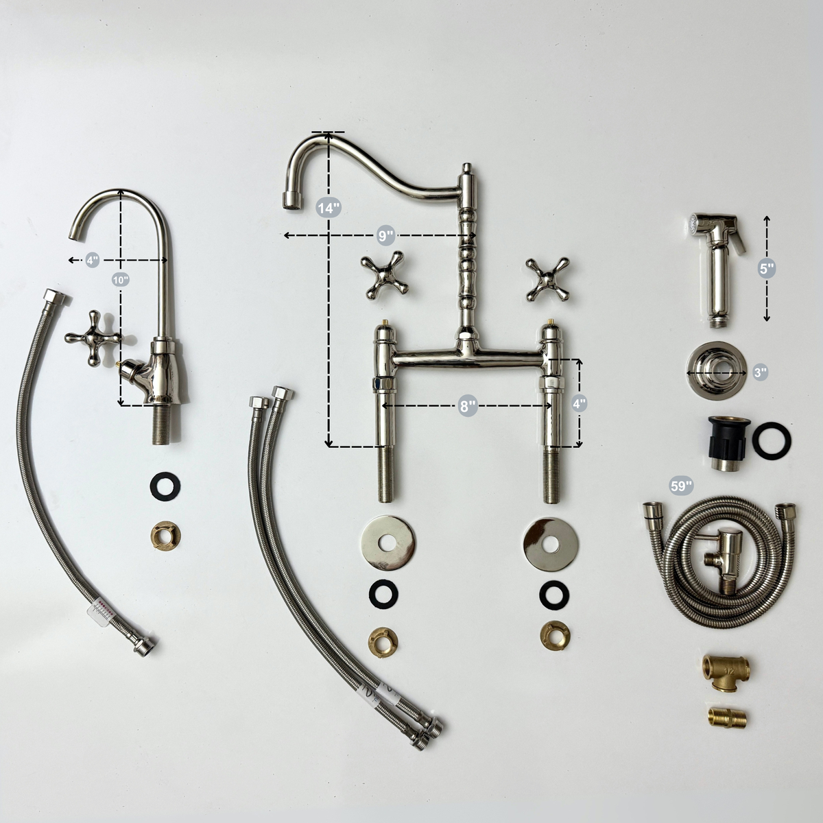 Polished Nickel Victorian Bridge Kitchen Faucet with Cross Handles – Pembroke – alternate view 12