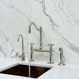Polished Nickel Victorian Bridge Kitchen Faucet with Cross Handles – Pembroke – alternate view 2
