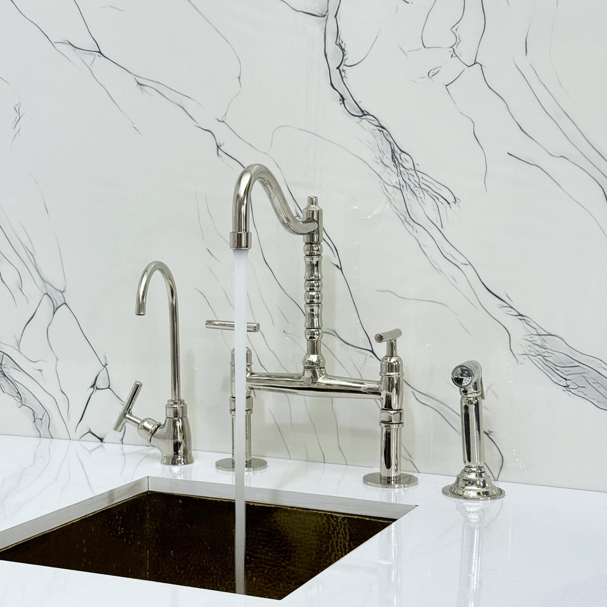 Polished Nickel Victorian Bridge Kitchen Faucet with Lever Handles – Pembroke – alternate view 4