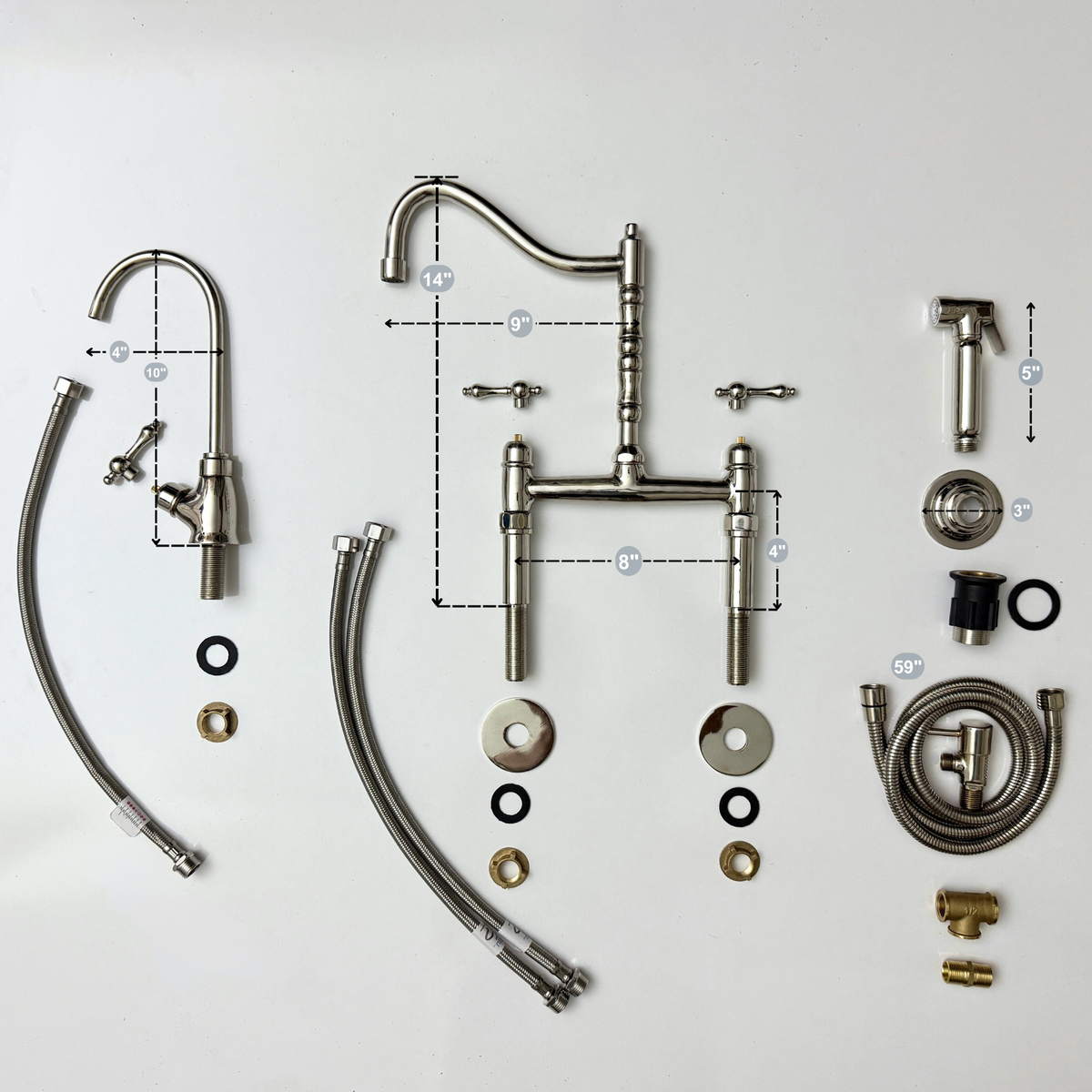 Polished Nickel Victorian Bridge Kitchen Faucet with Lever Handles – Pembroke – alternate view 12
