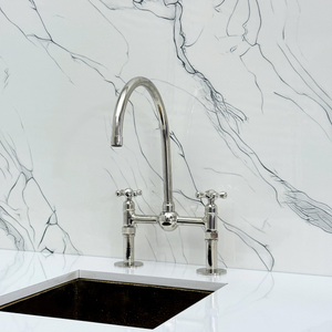 Polished Nickel Bridge Kitchen Faucet with Cross Handles – Tavistock – alternate view 5