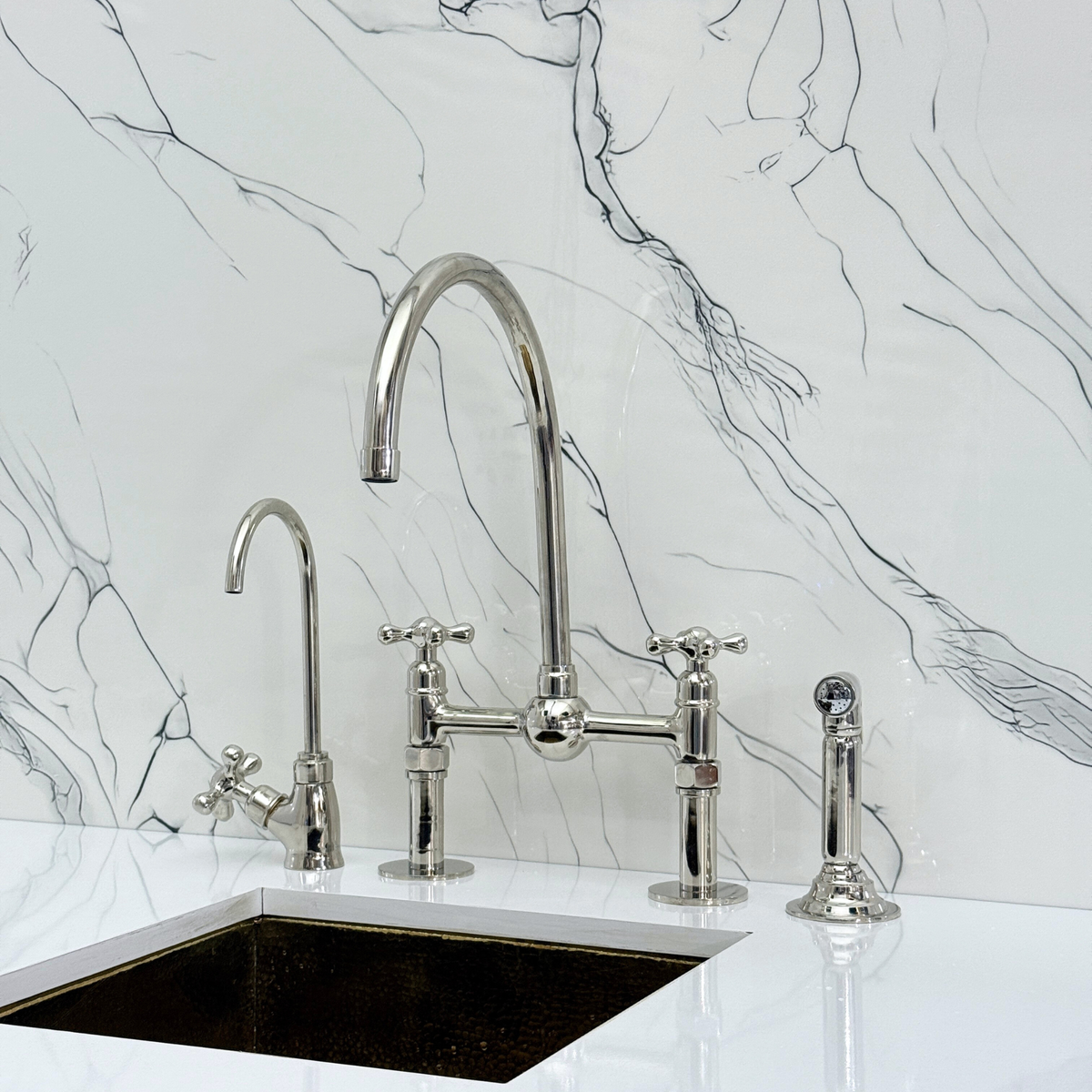 Polished Nickel Bridge Kitchen Faucet with Cross Handles – Tavistock