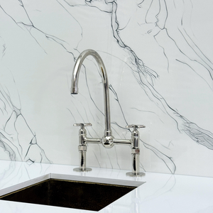 Polished Nickel Bridge Kitchen Faucet with Cross Handles – Tavistock – alternate view 6