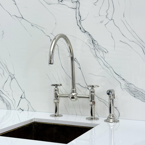 Polished Nickel Bridge Kitchen Faucet with Cross Handles – Tavistock – alternate view 10