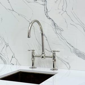 Polished Nickel Bridge Kitchen Faucet with Lever Handles – Tavistock – alternate view 5